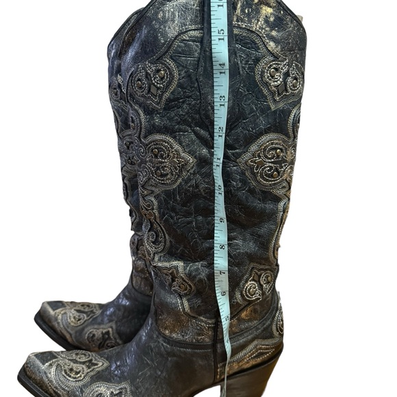 CORRAL WESTERN SNIP TOE DESTRESSED Black/Gray BOOTS Size 10 - Picture 7 of 16
